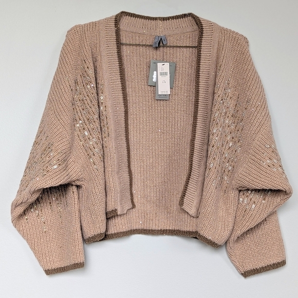 Blank Embellished Open Front Cardigan Cropped Sweater Batwing Sleeve Acorn - S/M - Picture 3 of 11